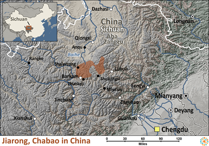 Map of Jiarong, Chabao in China