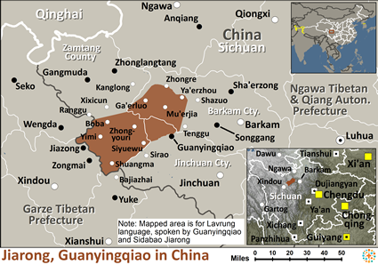 Map of Jiarong, Guanyingqiao in China