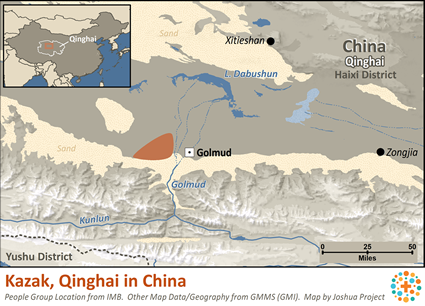 Map of Kazakh, Qinghai in China