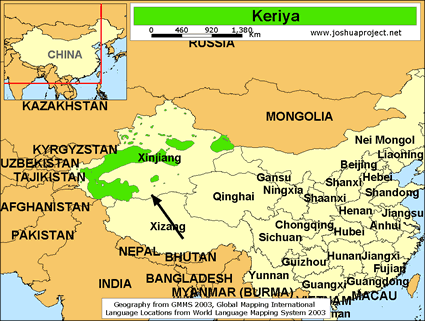 Map of Keriya in China