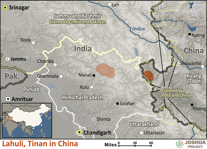 Map of Lahuli, Tinan in China