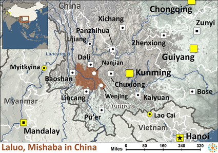 Map of Laluo, Mishaba in China