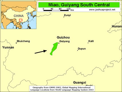 Map of Miao, Guiyang South Central in China