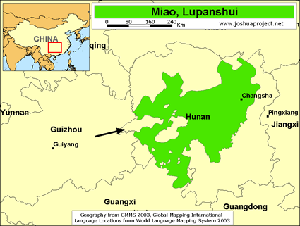 Map of Miao, Liupanshui in China