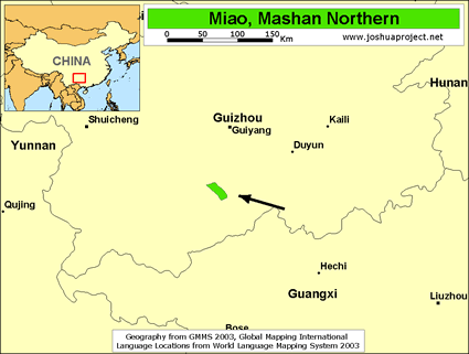 Map of Miao, Mashan Northern in China