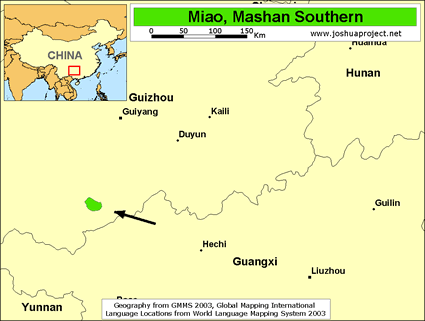 Map of Miao, Mashan Southern in China