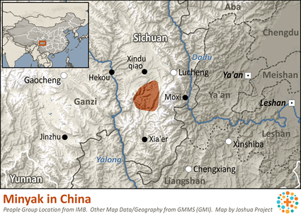 Map of Minyag, Western in China