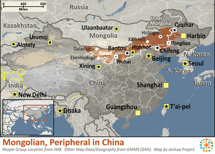 Map of Mongolian, Peripheral in China