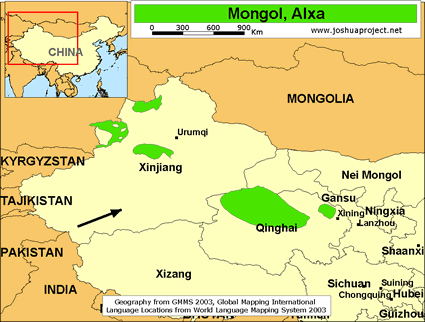 Map of Mongol, Alxa in China