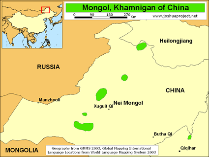 Map of Mongol, Khamnigan in China