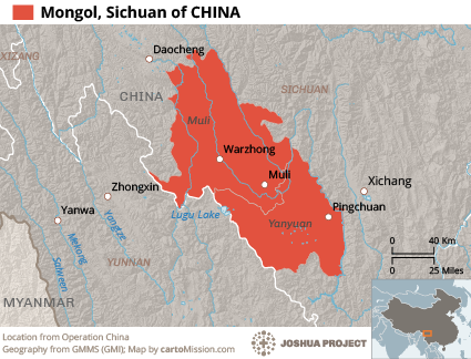 Map of Mongol, Sichuan in China