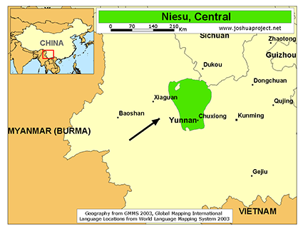 Map of Nisu, Southwestern in China
