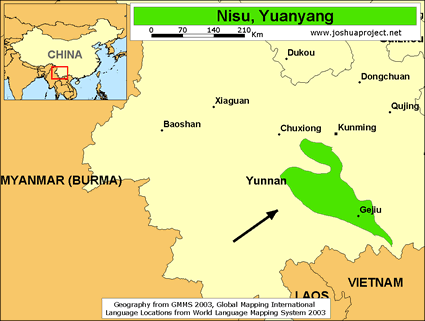 Map of Nisu, Yuanyang in China