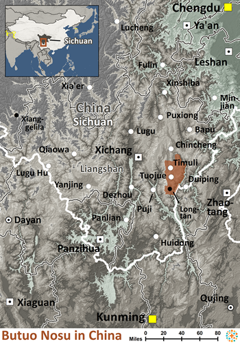Map of Nosu, Butuo in China
