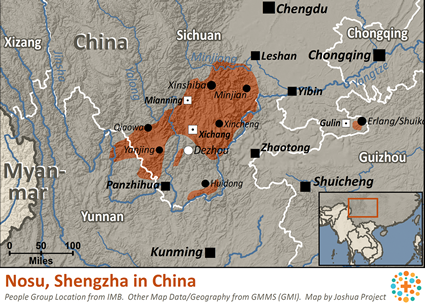 Map of Nosu, Shengzha in China