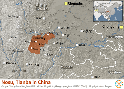 Map of Nosu, Tianba in China