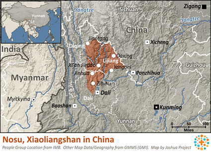 Map of Nosu, Xiaoliangshan in China
