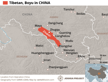 Map of Tibetan, Boyu in China