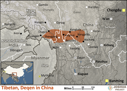 Map of Tibetan, Deqen in China