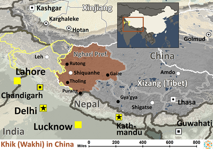 Map of Tibetan, Nghari in China