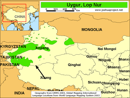 Map of Uygur, Lop Nur in China