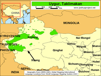 Map of Uygur, Taklimakan in China