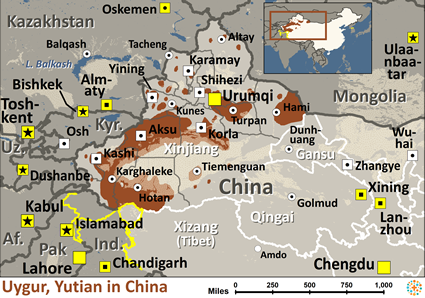 Map of Uygur, Yutian in China