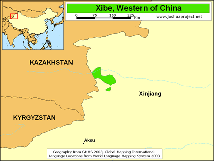 Map of Xibe, Western in China