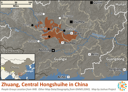 Map of Zhuang, Central Hongshuihe in China