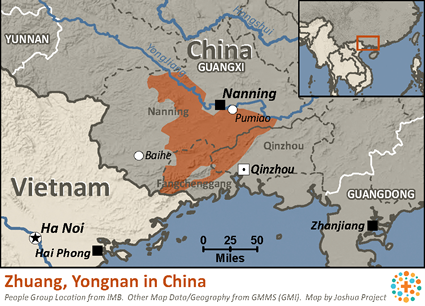 Map of Zhuang, Yongnan in China