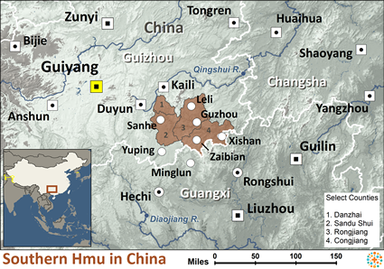 Map of Hmu, Southern in China