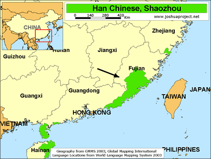 Map of Han Chinese, Shaozhou in China