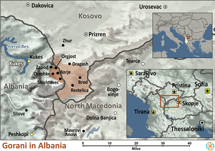 Map of Gorani in Albania