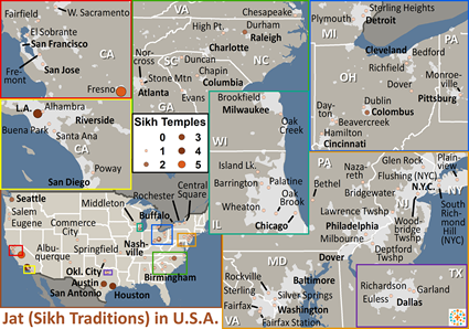 Map of Jat (Sikh traditions) in United States