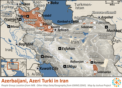 Map of Azerbaijani, Azeri Turk in Iran