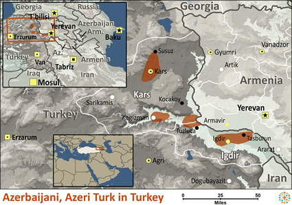 Map of Azerbaijani, Azeri Turk in Türkiye (Turkey)