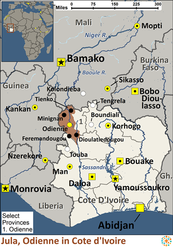 Map of Odienne Jula in Côte d'Ivoire