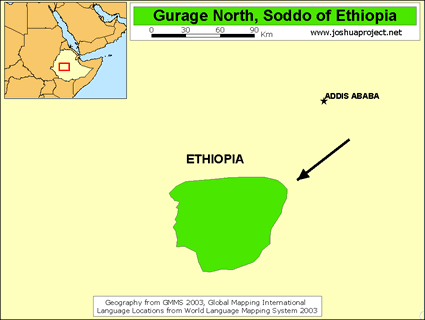 Map of Gurage, Kistane in Ethiopia