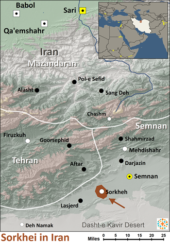 Map of Sorkhei in Iran