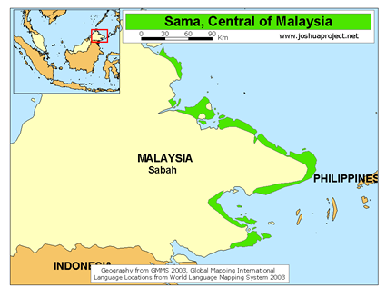 Map of Sama, Central in Malaysia