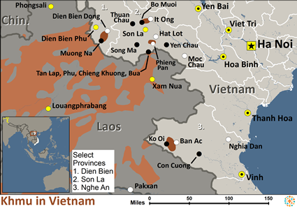 Map of Khmu in Vietnam