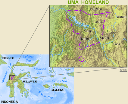 Map of Uma, Pipikoro in Indonesia