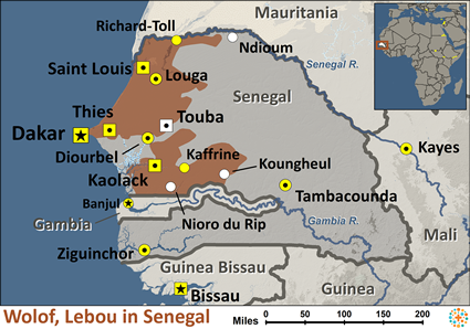 Map of Wolof, Lebou in Senegal
