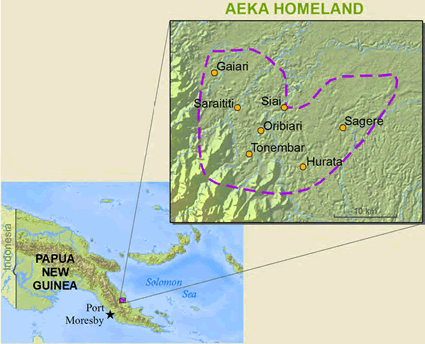 Map of Aeka in Papua New Guinea