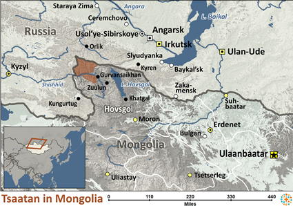 Map of Tsaatan in Mongolia