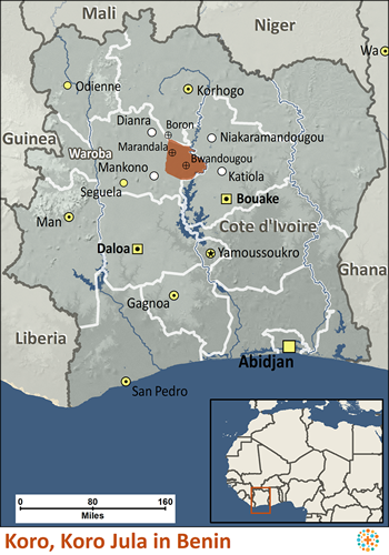 Map of Koro in Côte d'Ivoire