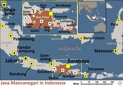 Map of Java Mancanegari in Indonesia