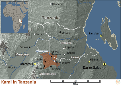 Map of Kami in Tanzania