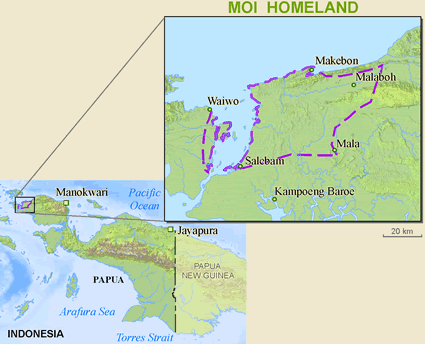 Map of Moi, Mosana in Indonesia