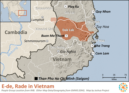 Map of Rade in Vietnam